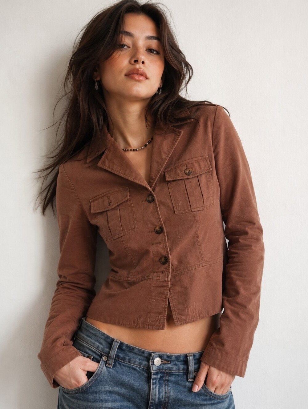 Apostrophe Jacket Sz 8p Designers Original Brown Cropped Utility Y2K